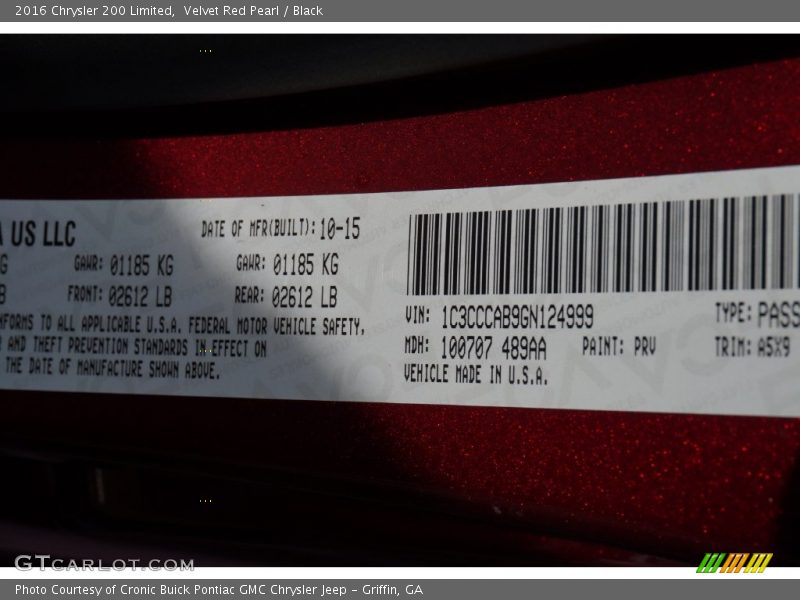 Velvet Red Pearl / Black 2016 Chrysler 200 Limited