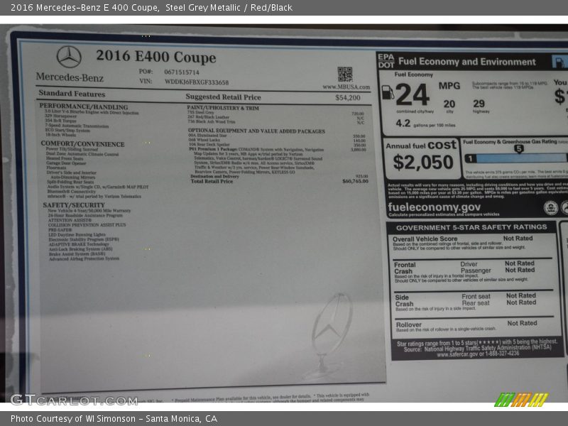 Steel Grey Metallic / Red/Black 2016 Mercedes-Benz E 400 Coupe