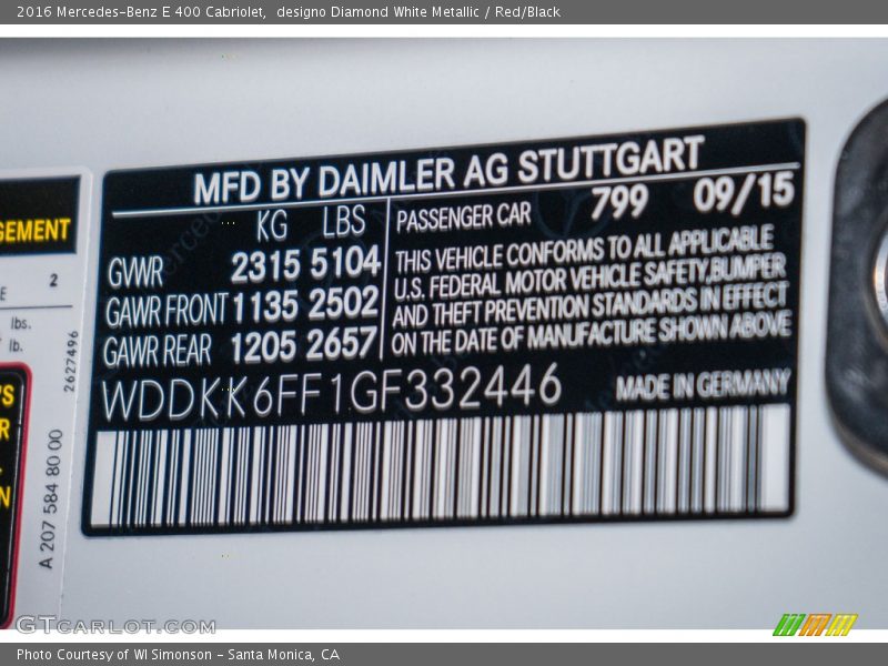 designo Diamond White Metallic / Red/Black 2016 Mercedes-Benz E 400 Cabriolet
