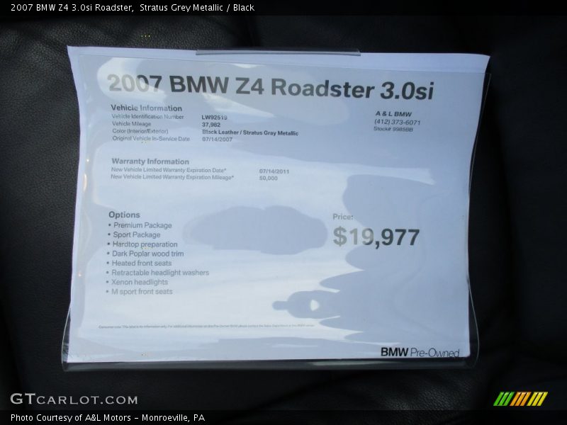 Stratus Grey Metallic / Black 2007 BMW Z4 3.0si Roadster
