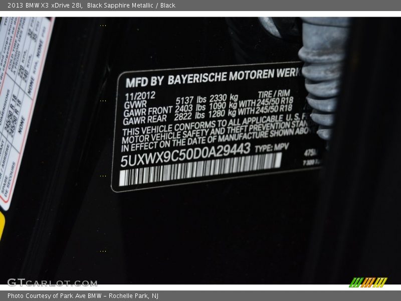 Black Sapphire Metallic / Black 2013 BMW X3 xDrive 28i