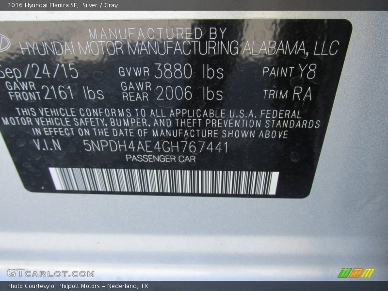 Silver / Gray 2016 Hyundai Elantra SE