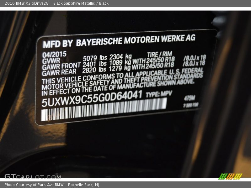 Black Sapphire Metallic / Black 2016 BMW X3 xDrive28i