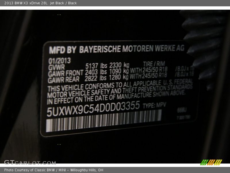 Jet Black / Black 2013 BMW X3 xDrive 28i