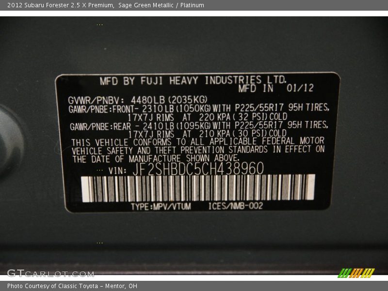 Sage Green Metallic / Platinum 2012 Subaru Forester 2.5 X Premium