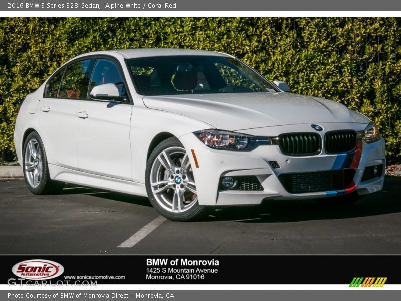 Alpine White / Coral Red 2016 BMW 3 Series 328i Sedan
