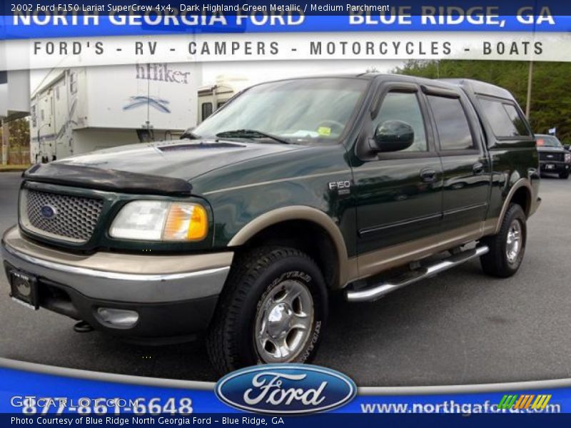 Dark Highland Green Metallic / Medium Parchment 2002 Ford F150 Lariat SuperCrew 4x4