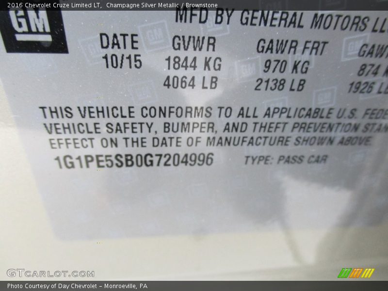 Champagne Silver Metallic / Brownstone 2016 Chevrolet Cruze Limited LT