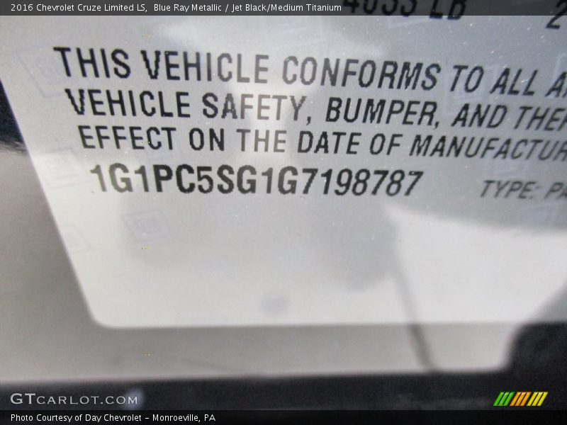 Blue Ray Metallic / Jet Black/Medium Titanium 2016 Chevrolet Cruze Limited LS