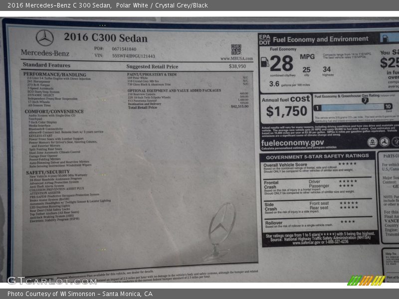 Polar White / Crystal Grey/Black 2016 Mercedes-Benz C 300 Sedan