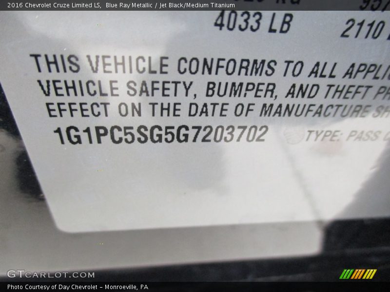 Blue Ray Metallic / Jet Black/Medium Titanium 2016 Chevrolet Cruze Limited LS