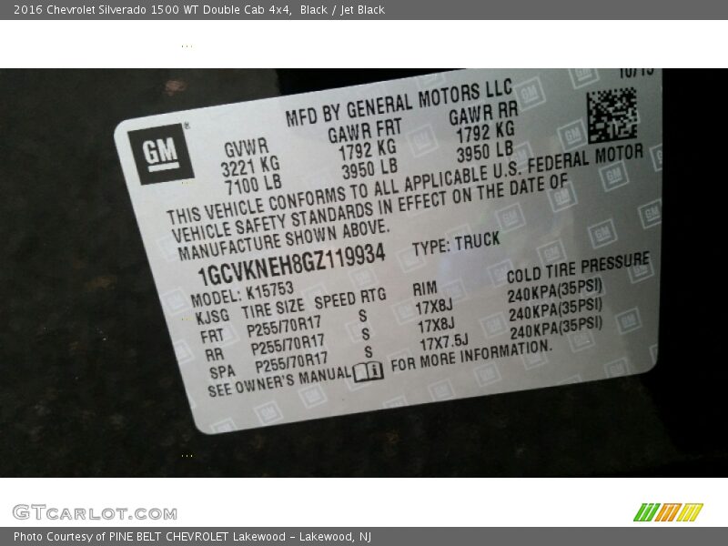 Black / Jet Black 2016 Chevrolet Silverado 1500 WT Double Cab 4x4