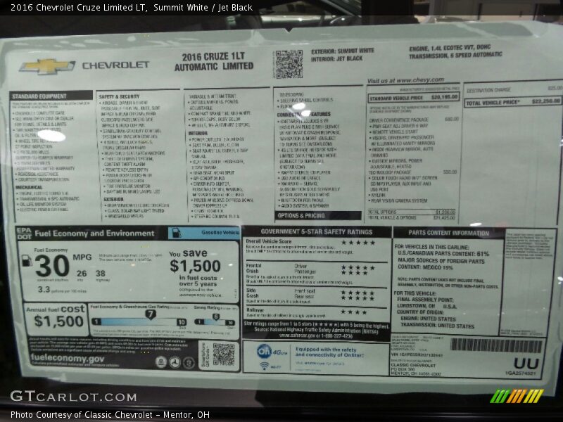 Summit White / Jet Black 2016 Chevrolet Cruze Limited LT