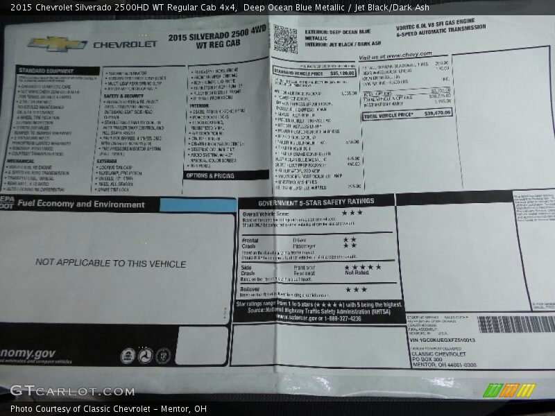 Deep Ocean Blue Metallic / Jet Black/Dark Ash 2015 Chevrolet Silverado 2500HD WT Regular Cab 4x4