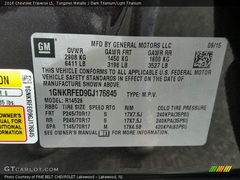 Tungsten Metallic / Dark Titanium/Light Titanium 2016 Chevrolet Traverse LS