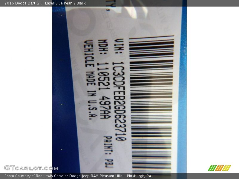 Laser Blue Pearl / Black 2016 Dodge Dart GT