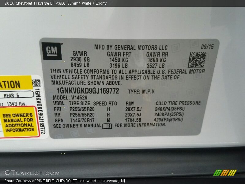Summit White / Ebony 2016 Chevrolet Traverse LT AWD