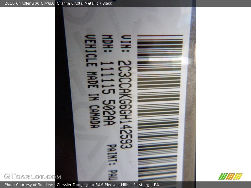 2016 300 C AWD Granite Crystal Metallic Color Code PAU