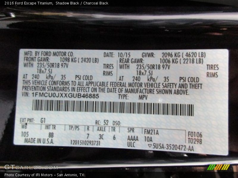 Shadow Black / Charcoal Black 2016 Ford Escape Titanium