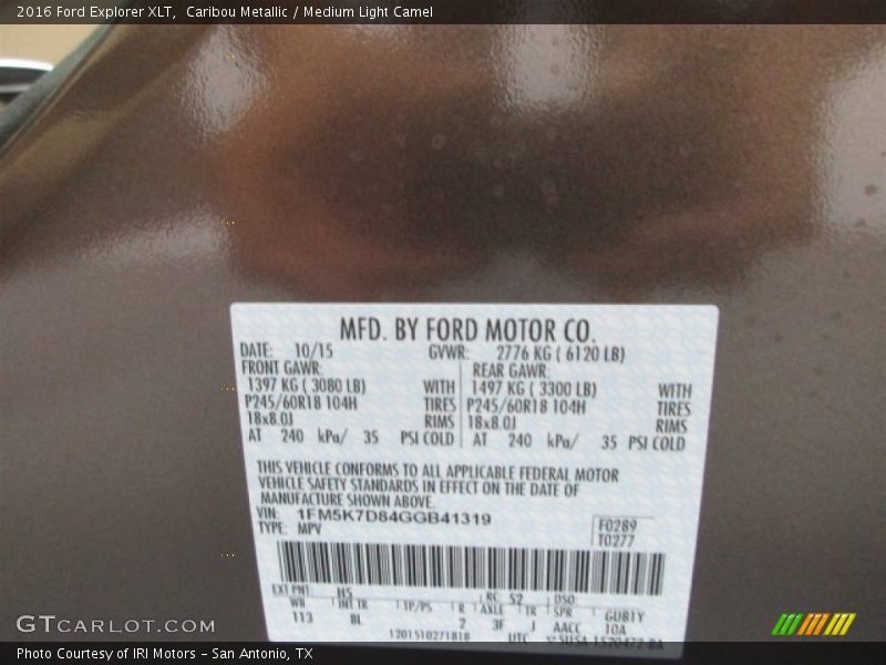 Caribou Metallic / Medium Light Camel 2016 Ford Explorer XLT