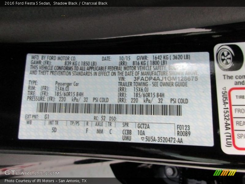 Shadow Black / Charcoal Black 2016 Ford Fiesta S Sedan