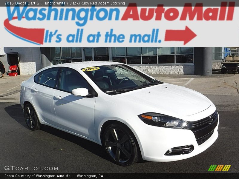Bright White / Black/Ruby Red Accent Stitching 2015 Dodge Dart GT