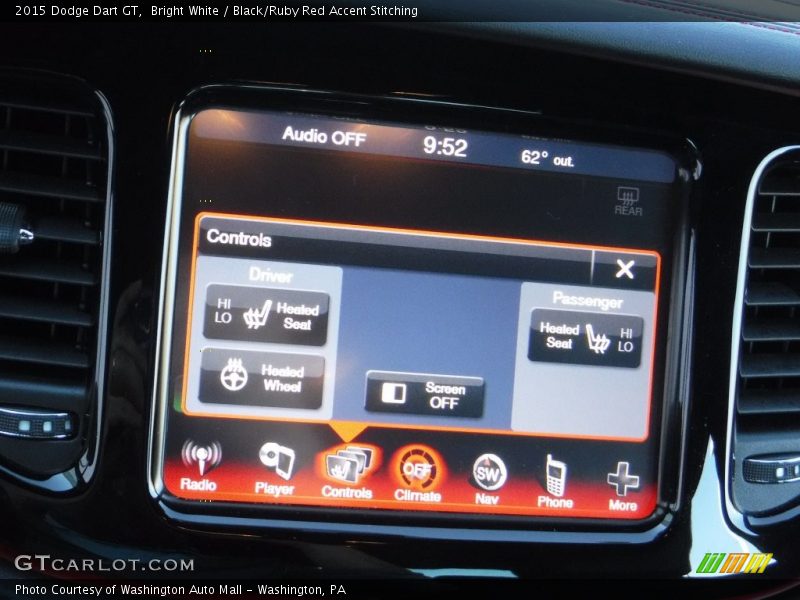 Bright White / Black/Ruby Red Accent Stitching 2015 Dodge Dart GT