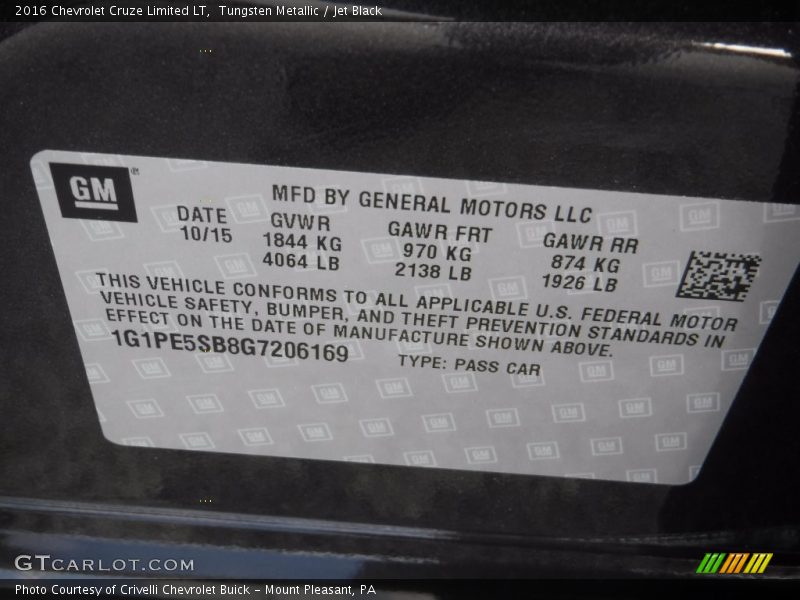 Tungsten Metallic / Jet Black 2016 Chevrolet Cruze Limited LT