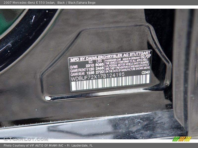 2007 E 550 Sedan Black Color Code 040