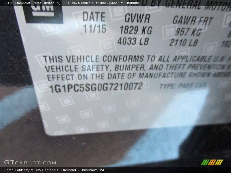 Blue Ray Metallic / Jet Black/Medium Titanium 2016 Chevrolet Cruze Limited LS