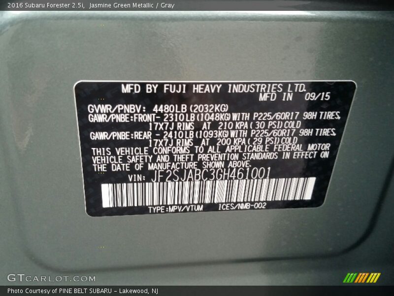 Jasmine Green Metallic / Gray 2016 Subaru Forester 2.5i