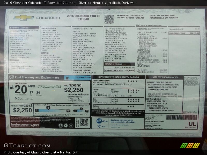  2016 Colorado LT Extended Cab 4x4 Window Sticker