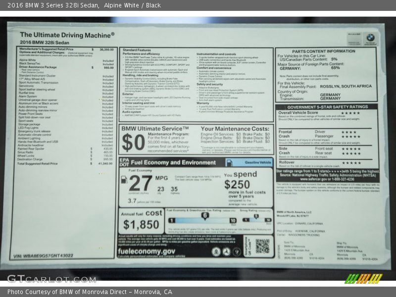 Alpine White / Black 2016 BMW 3 Series 328i Sedan