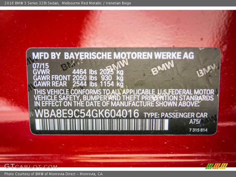 2016 3 Series 328i Sedan Melbourne Red Metallic Color Code A75