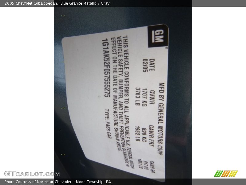 Blue Granite Metallic / Gray 2005 Chevrolet Cobalt Sedan