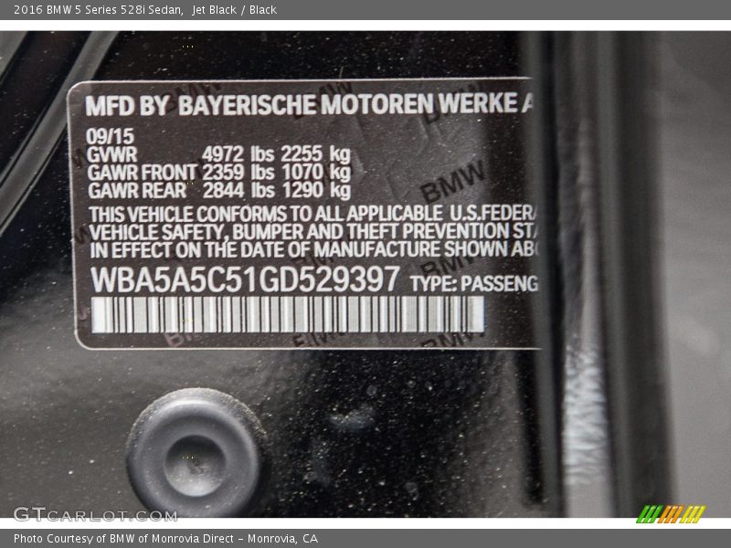 Jet Black / Black 2016 BMW 5 Series 528i Sedan