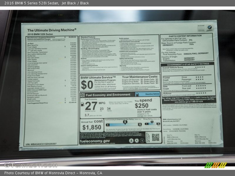 Jet Black / Black 2016 BMW 5 Series 528i Sedan