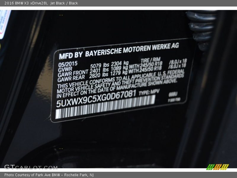 Jet Black / Black 2016 BMW X3 xDrive28i
