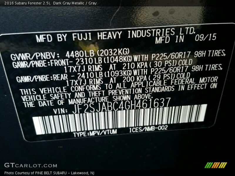 Dark Gray Metallic / Gray 2016 Subaru Forester 2.5i