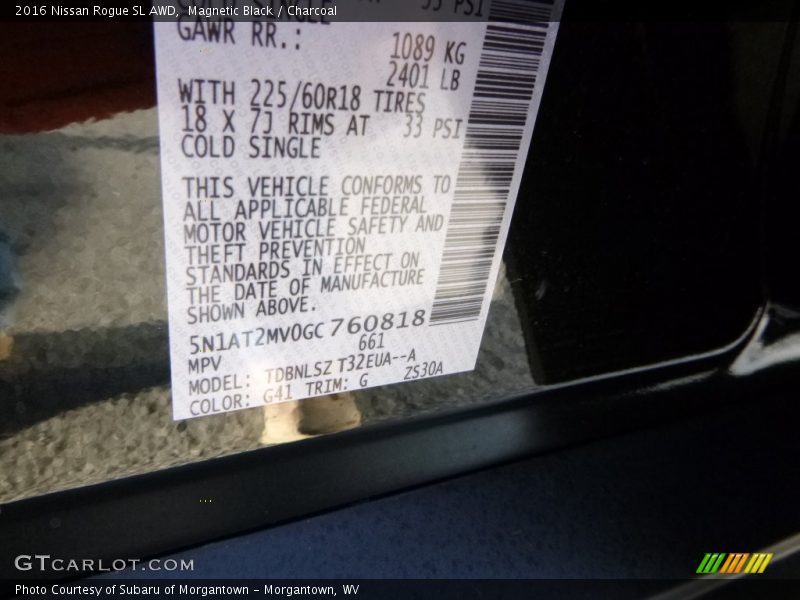Magnetic Black / Charcoal 2016 Nissan Rogue SL AWD