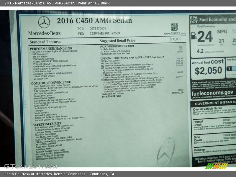 Polar White / Black 2016 Mercedes-Benz C 450 AMG Sedan