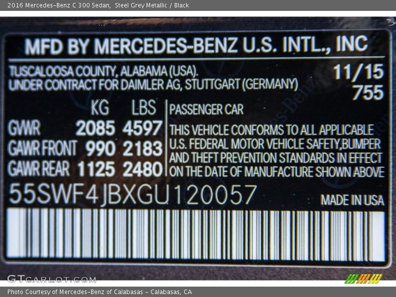 Steel Grey Metallic / Black 2016 Mercedes-Benz C 300 Sedan