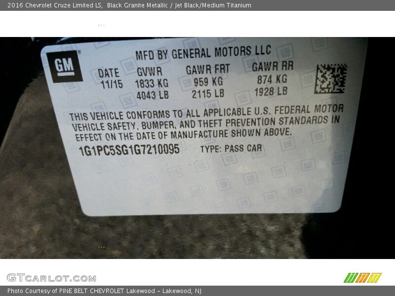 Black Granite Metallic / Jet Black/Medium Titanium 2016 Chevrolet Cruze Limited LS