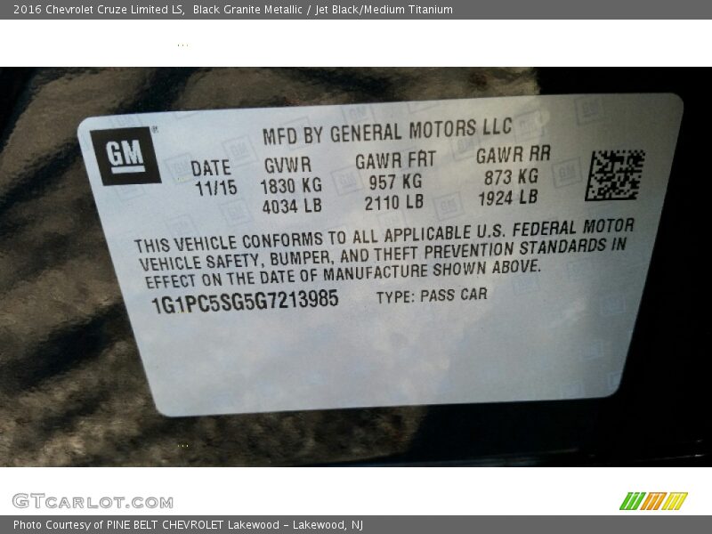 Black Granite Metallic / Jet Black/Medium Titanium 2016 Chevrolet Cruze Limited LS