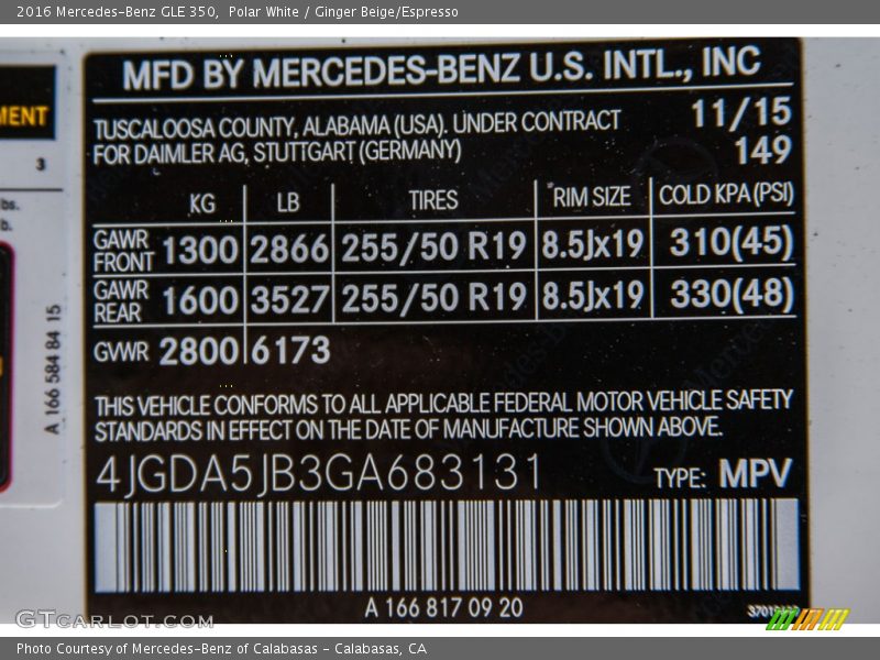 Polar White / Ginger Beige/Espresso 2016 Mercedes-Benz GLE 350