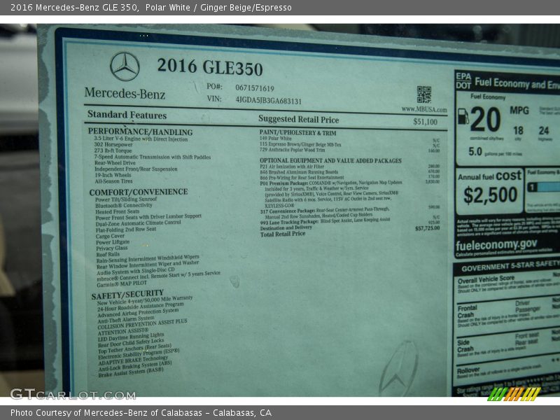 Polar White / Ginger Beige/Espresso 2016 Mercedes-Benz GLE 350