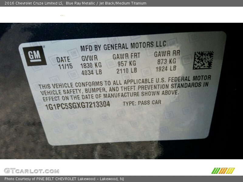 Blue Ray Metallic / Jet Black/Medium Titanium 2016 Chevrolet Cruze Limited LS