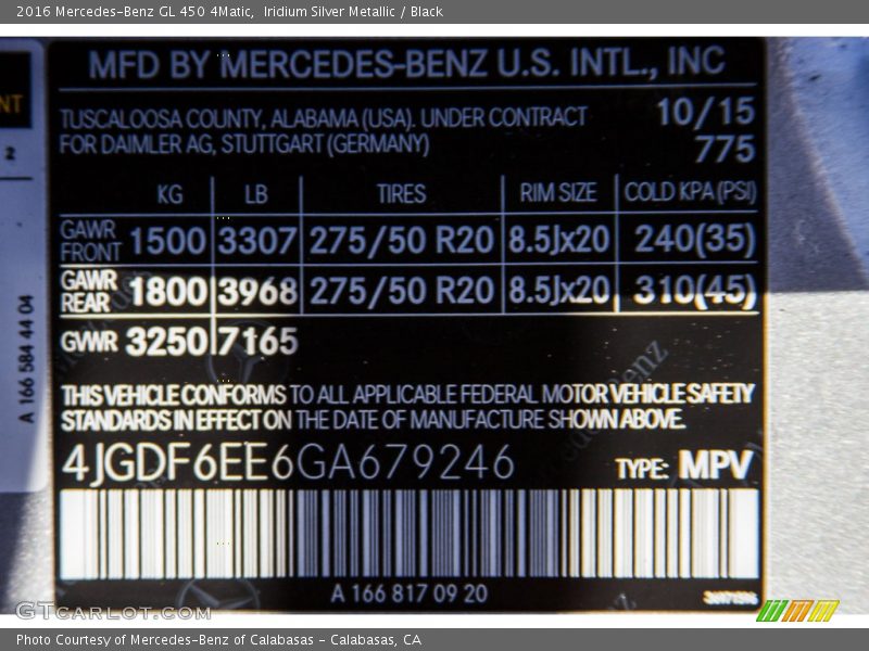Iridium Silver Metallic / Black 2016 Mercedes-Benz GL 450 4Matic