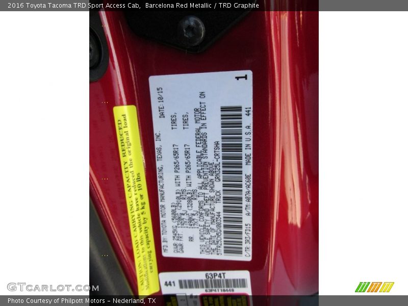 2016 Tacoma TRD Sport Access Cab Barcelona Red Metallic Color Code 3R3