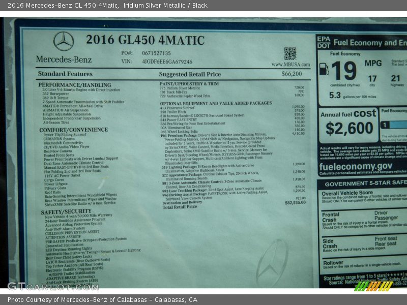 Iridium Silver Metallic / Black 2016 Mercedes-Benz GL 450 4Matic